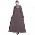 Designer embroidery umbrella abaya-Ash brown